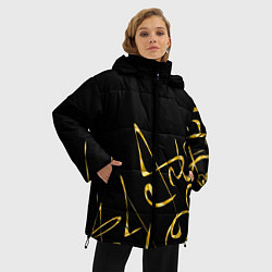 Куртка зимняя женская Золотая каллиграфия на черном фоне, цвет: 3D-светло-серый — фото 2