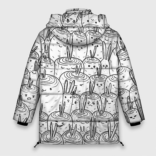 Женская зимняя куртка Раскраска кролики в морковном поле / 3D-Черный – фото 2
