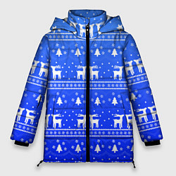 Женская зимняя куртка Синий орнамент с оленями