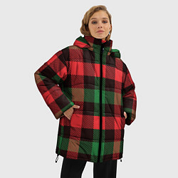 Куртка зимняя женская Рождественский тартан, цвет: 3D-красный — фото 2