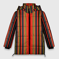 Куртка зимняя женская Вертикальные полосы в оранжево-коричневых тонах, цвет: 3D-красный