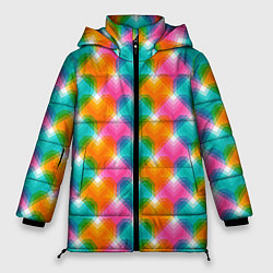 Куртка зимняя женская Светящиеся геометрические сердца, цвет: 3D-светло-серый