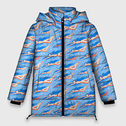 Женская зимняя куртка Плывущие девушки на голубом фоне