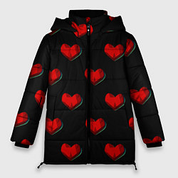 Женская зимняя куртка Красные сердца полигоны