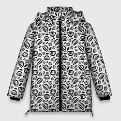 Куртка зимняя женская Улыбка пианиста, узор на белом фоне, цвет: 3D-черный
