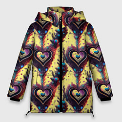 Куртка зимняя женская Паттерн яркие сердца, цвет: 3D-светло-серый