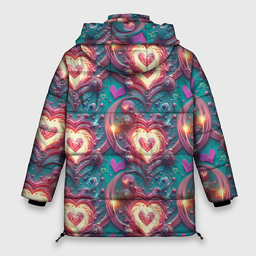 Женская зимняя куртка Паттерн пылающие сердца / 3D-Черный – фото 2