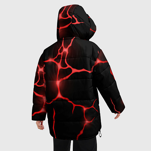 Женская зимняя куртка Красные неоновые трещины / 3D-Светло-серый – фото 4