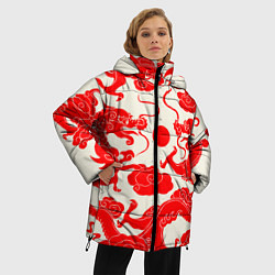 Куртка зимняя женская Японские красные драконы, цвет: 3D-красный — фото 2
