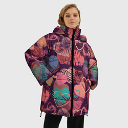 Куртка зимняя женская Узор из разных сердец, цвет: 3D-красный — фото 2