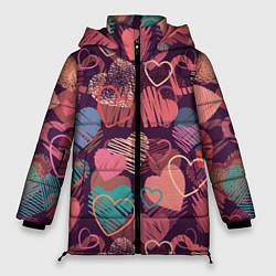 Куртка зимняя женская Узор из разных сердец, цвет: 3D-красный