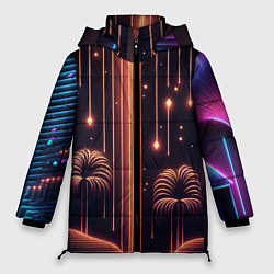 Куртка зимняя женская Неоновый тропический дождь, цвет: 3D-черный