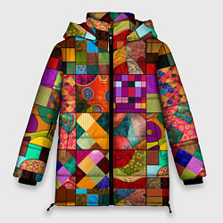Куртка зимняя женская Лоскутное шитье, пэчворк из нейросети, цвет: 3D-светло-серый