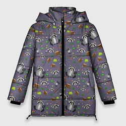 Куртка зимняя женская Енотики паттерн, цвет: 3D-черный