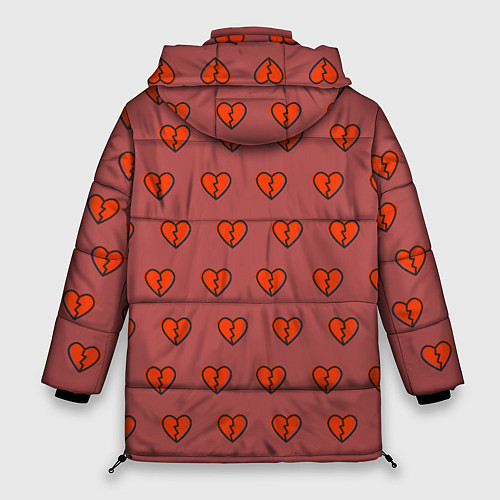 Женская зимняя куртка Разбитые сердца на бордовом фоне / 3D-Черный – фото 2