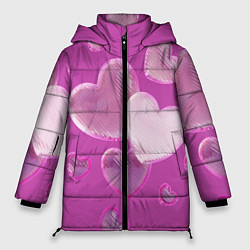 Куртка зимняя женская Сердца на розовов фоне, цвет: 3D-светло-серый