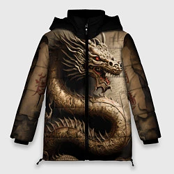 Куртка зимняя женская Китайский дракон с открытой пастью, цвет: 3D-черный