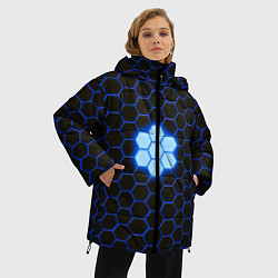 Куртка зимняя женская Сталь железные соты абстрактные, цвет: 3D-черный — фото 2