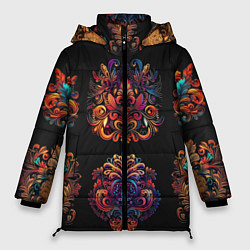 Куртка зимняя женская Русские орнаменты неон, цвет: 3D-черный