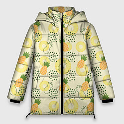 Женская зимняя куртка Узор из ананасов на желтом фоне
