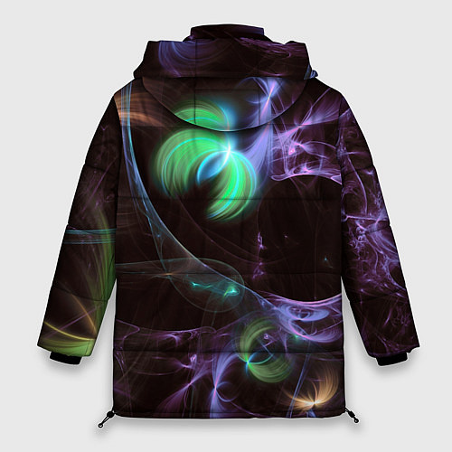 Женская зимняя куртка Магические фиолетовые волны и цветные космические / 3D-Черный – фото 2