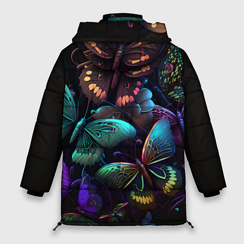 Женская зимняя куртка Разные неоновые бабочки / 3D-Черный – фото 2