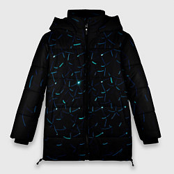 Куртка зимняя женская Абстрактные неоновые светло-синие линии шара, цвет: 3D-черный