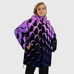 Куртка зимняя женская Шестиугольники волны, цвет: 3D-светло-серый — фото 2