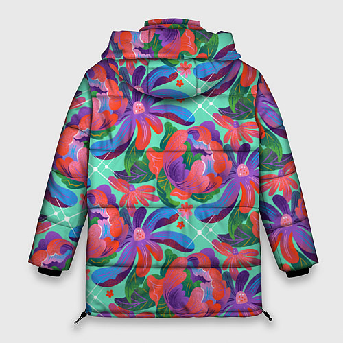 Женская зимняя куртка Цветочный паттерн арт / 3D-Черный – фото 2