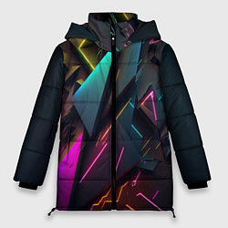 Куртка зимняя женская Неоновые абстрактные полигоны, цвет: 3D-черный