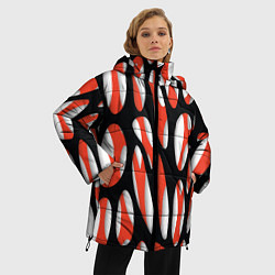 Куртка зимняя женская Красные и черные сетчатые прожилки, цвет: 3D-черный — фото 2