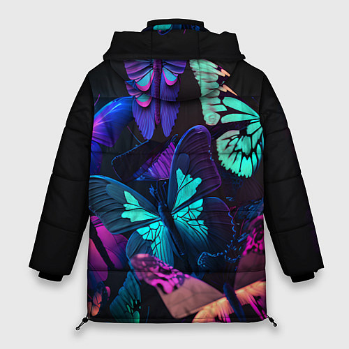 Женская зимняя куртка Много неоновых бабочек / 3D-Черный – фото 2
