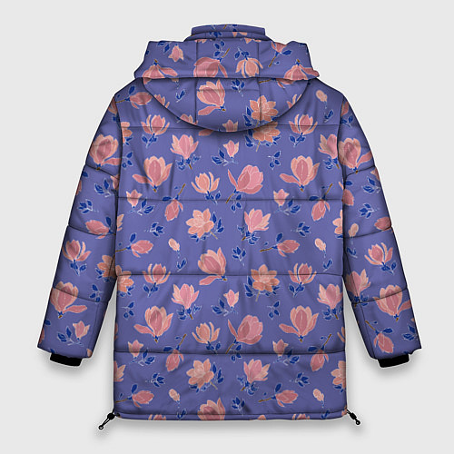 Женская зимняя куртка Цветы магнолии на нежно-лиловом / 3D-Черный – фото 2