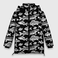 Куртка зимняя женская Городской паттерн о рыбалке, цвет: 3D-черный