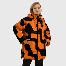 Куртка зимняя женская Черно-оранжевый абстрактный лабиринт, цвет: 3D-красный — фото 2