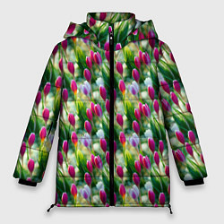 Куртка зимняя женская Весенние тюльпаны и подснежники, цвет: 3D-красный