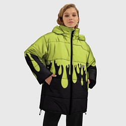 Куртка зимняя женская Зеленые капли на черном, цвет: 3D-светло-серый — фото 2