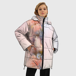 Куртка зимняя женская Цветы за стеклом - полосы с градиентом, цвет: 3D-светло-серый — фото 2