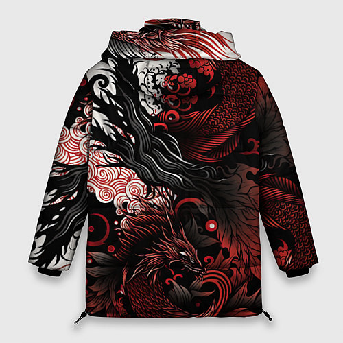 Женская зимняя куртка Красный Irezumi узор / 3D-Черный – фото 2
