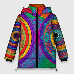 Куртка зимняя женская Красочные этнические орнаменты, цвет: 3D-черный