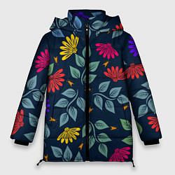 Куртка зимняя женская Листья и цветы, цвет: 3D-красный