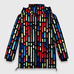 Куртка зимняя женская Неоновые полосы - авангардный паттерн, цвет: 3D-черный