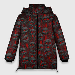 Куртка зимняя женская Черепа ужасные кричат - паттерн, цвет: 3D-красный