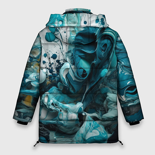 Женская зимняя куртка Абстрактные голубые брызги краски / 3D-Черный – фото 2