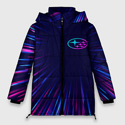 Куртка зимняя женская Subaru neon speed lines, цвет: 3D-черный
