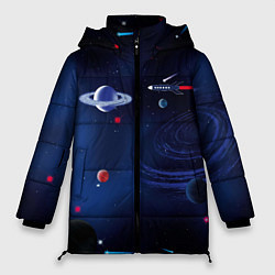 Куртка зимняя женская Космос, планеты, ракета, цвет: 3D-черный