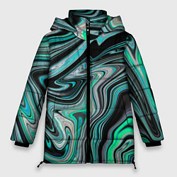 Куртка зимняя женская Черно-зеленый флюид арт, цвет: 3D-красный