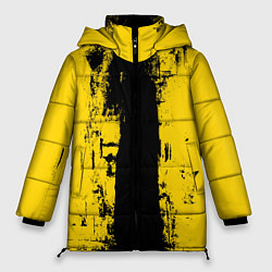 Женская зимняя куртка Вертикальная черно-желтая полоса Cyberpunk 2077