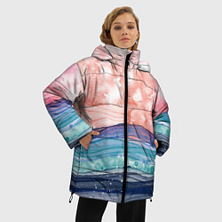 Куртка зимняя женская Абстрактный пейзаж рассвет над морем, цвет: 3D-черный — фото 2