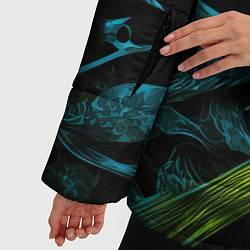 Куртка зимняя женская Зеленые и синие абстрактные листья, цвет: 3D-красный — фото 2